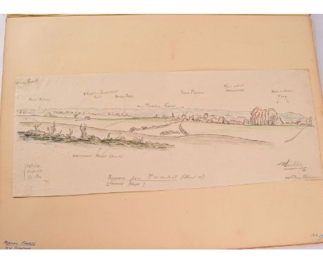 An album containing panoramic sketches of 1916-1918 period Great War Western Front battlefields, including The battle of the 