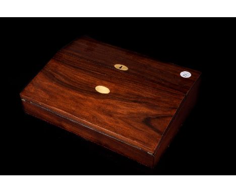 Two Victorian rosewood writing slope boxes, one being a ladies writing slope with brass escucheon and inlaid oval panel, the 