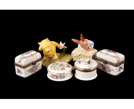 A modern Royal Crown Derby porcelain spaniel paperweight and other ceramics, including a group of four Royal Worcester blanc 