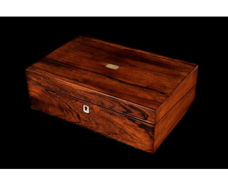 Two Victorian writing slope boxes, one in rosewood and having mother of pearl plaque and escucheon, the other plain in simila