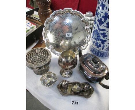 A quantity of silver plate including tray, teapot etc.