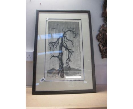 A framed and glazed ltd. Ed. (13/15) print of a barren tree, signed but indisticnt and '58