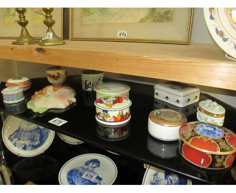 A good assortment of trinket pots and a wall plaque of a ladies face in an art deco style
