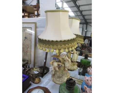 A Royal Worcester figure group table lamp