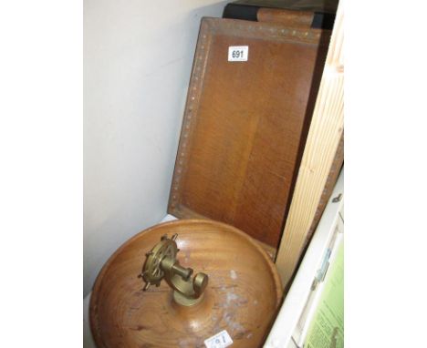 An oak tray and nutcracker bowl