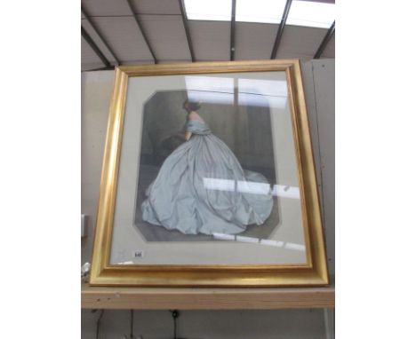A gilt framed and glazed print of a lady in a ball gown, image 49 x 59 cm, frame 78 x 88 cm