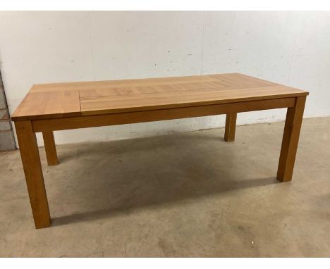 A large oak dining table with two end drawers, 200cm x 100cm