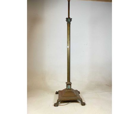 A 20th century telescopic standard lamp on square tiered base, approximate height 150cm.