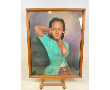 A pastel portrait of buxom lady, 80 x 64cm