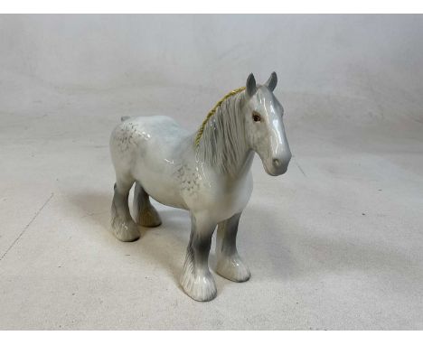 BESWICK; a grey shire horse with yellow plaited mane, model 818, height 20cm.