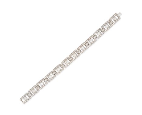 A VINTAGE DIAMOND BRACELET, CIRCA 1940S in white gold, comprising a series of rectangular openwork links, each set with a rou