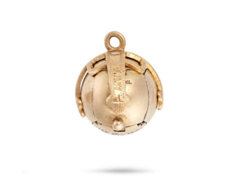 AN ANTIQUE MASONIC PUZZLE BALL LOCKET PENDANT in 9ct yellow gold and silver, the spherical body with engraved decoration, ope