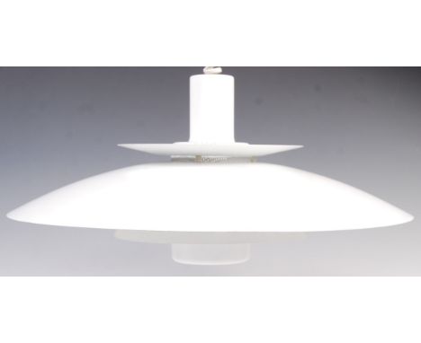 A 20th century Danish retro vintage ceiling rise and fall lamp / light pendant fixture in the manner of Poul Henningsen compr