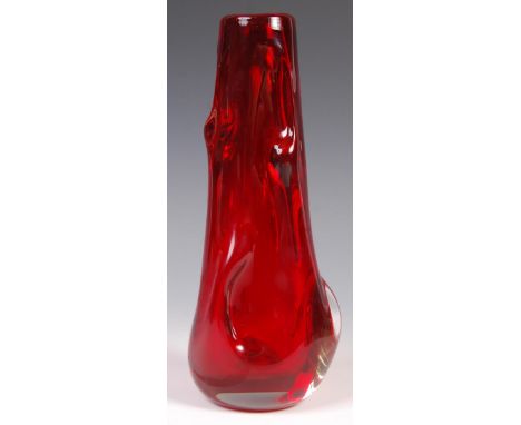 William Wilson &amp; Harry Dyer - Whitefriars - 9612 - A 1960's retro vintage studio art glass 'knobbly' vase in a 'Ruby' col