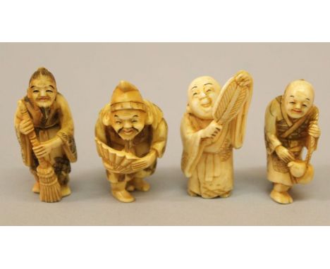  A GROUP OF FOUR JAPANESE CARVED IVORY NETSUKE, circa 1900, the largest 2.1in high. (4)