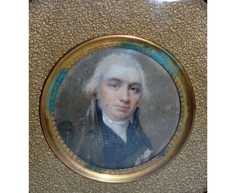 EARLY 19TH CENTURY ENGLISH SCHOOL. Portrait of a Man, Watercolour, Tondo, 2.25ins, and another, Portrait of a Lady, Watercolo