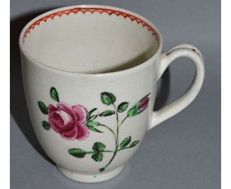 AN 18TH CENTURY WORCESTER COFFEE CUP painted in Jacobite style with Rose and Rose bud King 203.