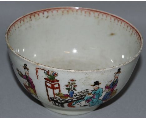 A WORCESTER CIRCULAR BOWL with Chinese figures in coloured enamels. 3.75ins diameter.