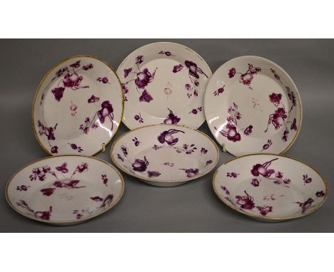 SIX 19TH CENTURY PUCE PAINTED FLIGHT BARR AND BARR SAUCERS and six other saucer including Spode and Coalport.