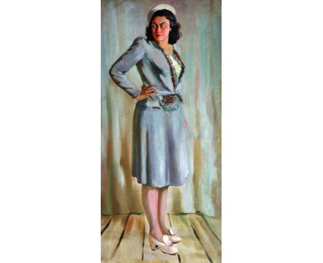 David Korneli Sanadze (1946-  ) Russian. ‘Sovetskaya Dama in a White Hat’, Oil on Canvas, Unframed, 60” x 29”.
