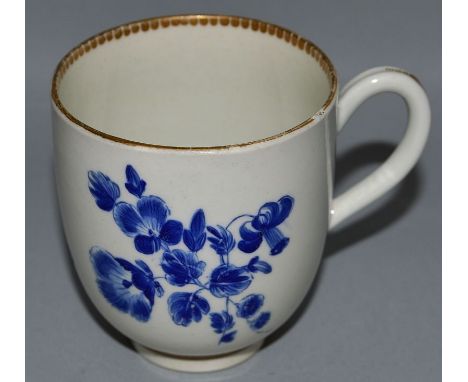 AN 18TH C. WORCESTER COFFEE CUP painted by JAMES GILES with dry blue flowers King 63.