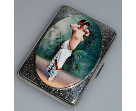 A VICTORIAN ENGRAVED CIGARETTE CASE, the lid with a standing nude.