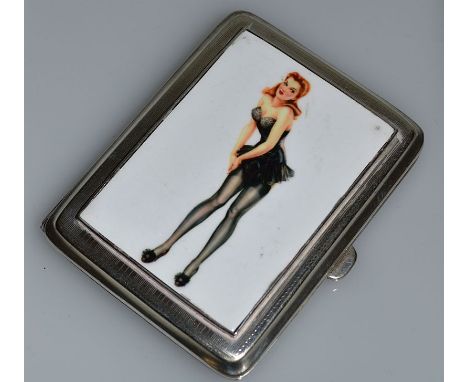 AN EDWARDIAN CIGARETTE CASE, the lid with a girl.