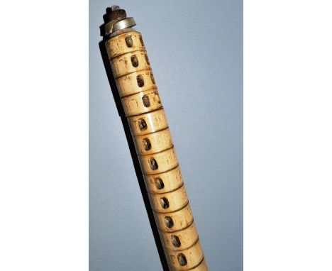 A BONE VERTEBRA STICK. 35ins long. 