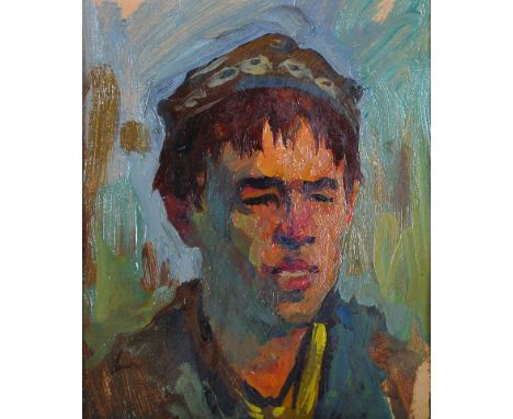 20th Century Russian School. Portrait of a Peasant Boy, Oil on Card, 7” x 6”.