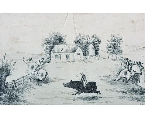 M&hellip; B&hellip; (19th Century) British. &lsquo;Pig Racing&rsquo;, Print, 7.5&rdquo; x 11.25&rdquo;, with Eleven others by