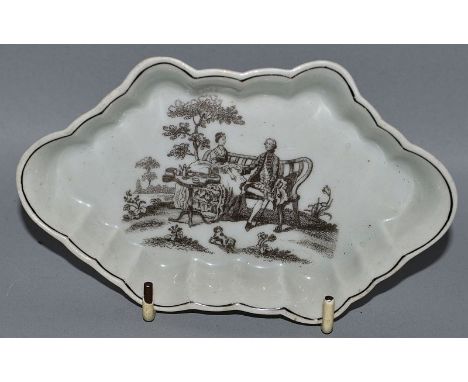 A WORCESTER SHAPED SPOON TRAY “THE TEA PARTY”, another version, SEPIA, CIRCA. 1758-1760, after an engraving done by ROBERT HA