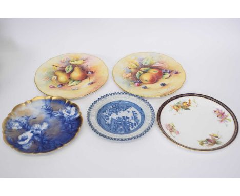 Small pearlware plate with pierced border, possibly Davenport, together with a George Jones plate, further Doulton plate and 