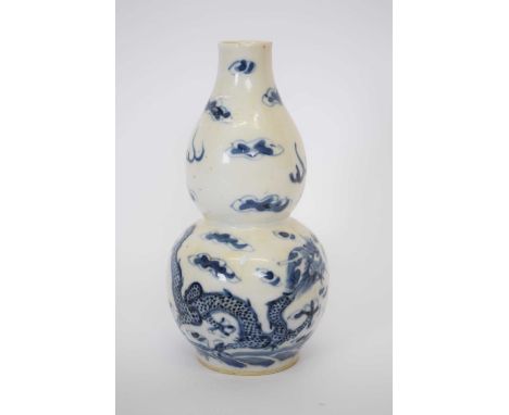 19th century Chinese porcelain vase of gourd shape decorated with a dragon chasing the flaming pearl, 14cm high