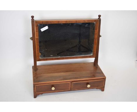 19th century mahogany framed dressing table mirror set on a two-drawer base with bracket feet, 44cm wide