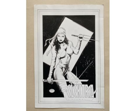 ELEKTRA (2005) ILLUSTRATION BY MICHAEL BAIR - SIGNED BY MICHAEL BAIR - ORIGINAL ARTWORK - Elektra pin-up - Produced in ink an
