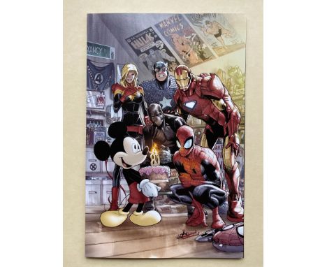 Marvel Comics #1000 (2019) - Disney D23 Expo Variant cover by Ramos featuring Mickey Mouse, Spider-Man with Captain America, 