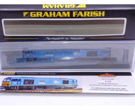 N Gauge - A Graham Farish by Bachmann 371-350K Class 60 'Scunthorpe Ironmaster' Diesel locomotive in British Steel light blue