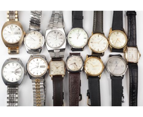 Thirteen gentleman's vintage bracelet and wristwatches. Including a Roamer Automatic, in a Roamer box; and other examples by 