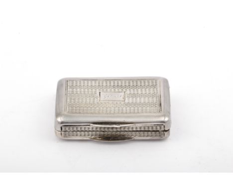 A George IV silver vinaigrette. With engine-turned bands within plain borders and a rectangular reserve inscribed 'Yates', fl
