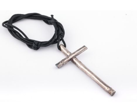 A vintage silver lightly-textured bark-effect Latin cross pendant by Wright &amp; Teague. London 1993, 8.5cm long (3 3/8ths i
