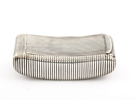 A George III silver reeded concave oblong snuff box. With a flush-hinged cover and a later internal inscription, mark of Samu