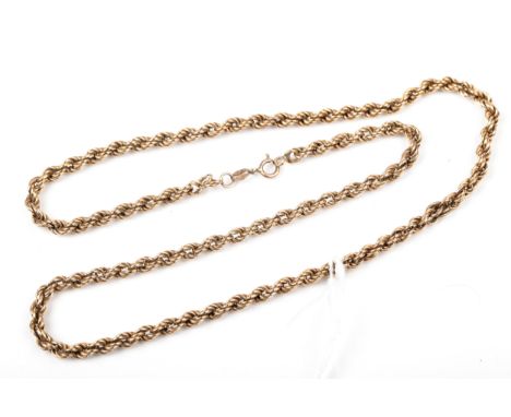 A vintage Italian 9ct gold rope-twist necklace. On a bolt-ring clasp, import hallmarks for Birmingham 1990, approx. 51cm long