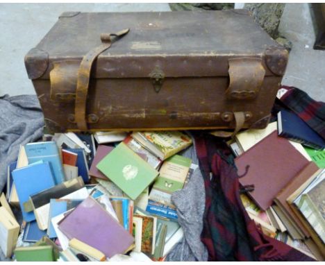 A Large Book Collection, together with a leather bound travelling trunk 