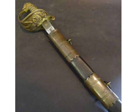 A Victorian Naval Sword, believed to be for a Master at Arms, plain 28½" slightly curved blade with retailers details for Sel