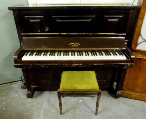 A Walnut Cased Upright Piano by William Lea Ltd. Liverpool, together with a piano stool