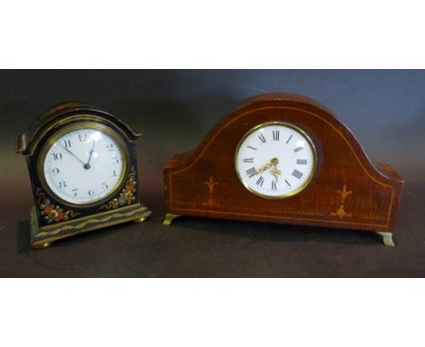 An Edward Mahogany Marquetry Inlaid Dome Shaped Mantel Clock, together with a 1920's chinoiserie decorated table clock