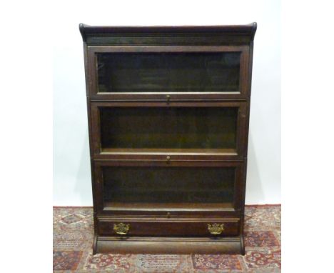 An Oak Globe Wernicke Type Three Section Bookcase, with drawer below