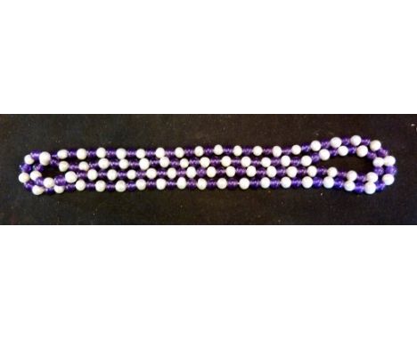 A Long Pearl and Amethyst Necklace