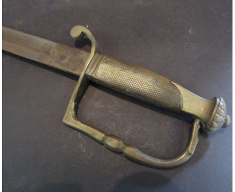 An Early 19th Century Continental Light Sabre, the 26½" curved blade with clipped point, the hilt with a single brass nuckleb