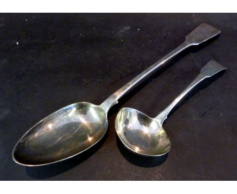 A William IV Silver Basting Spoon with Fiddle Pattern Handle, London 1823, together with a George III Irish Silver ladle, Dub